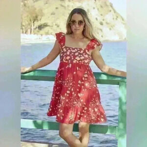 Lauren Conrad Red lemon babydoll dress with tie back size XL